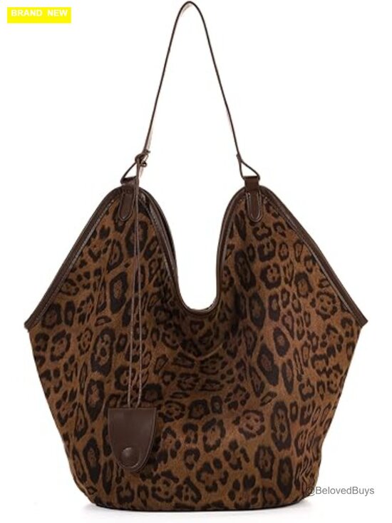 Handbags - Faux Suede Leather Leopard Tote Bag for Women Large Capacity Hobo Purse with